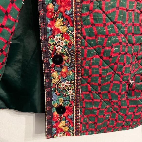 Vera Bradley Holiday Christmas Quilted Jacket Small Green Red Cottage Grandma - Picture 3 of 9